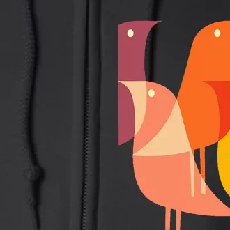 Bird Print Art Deco 60s Style Minimal Hippy Retro Cool Full Zip Hoodie