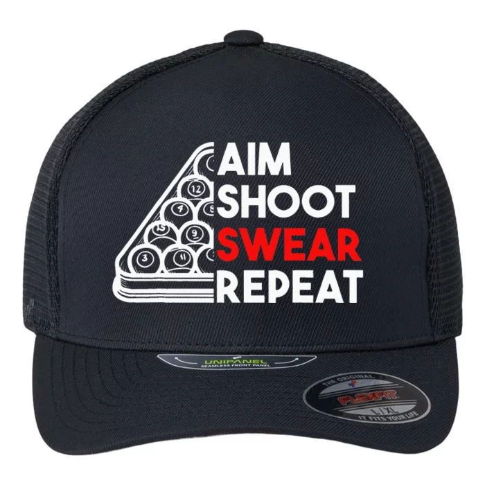 Billiard Pool Aim Shoot Swear Repeat Flexfit Unipanel Trucker Cap