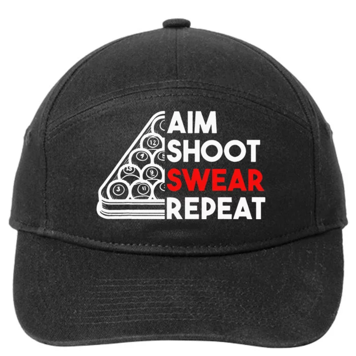 Billiard Pool Aim Shoot Swear Repeat 7-Panel Snapback Hat