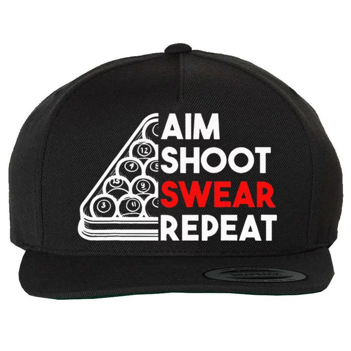 Billiard Pool Aim Shoot Swear Repeat Wool Snapback Cap