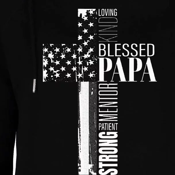 Blessed Papa American Flag Christian Religious Fathers Day Womens Funnel Neck Pullover Hood