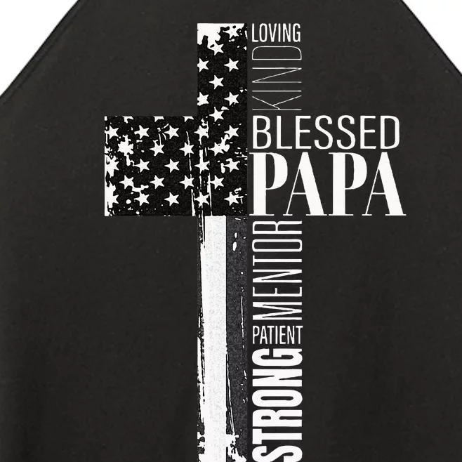 Blessed Papa American Flag Christian Religious Fathers Day Women’s Perfect Tri Rocker Tank