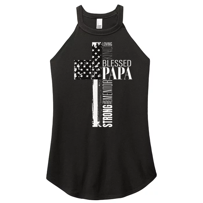 Blessed Papa American Flag Christian Religious Fathers Day Women’s Perfect Tri Rocker Tank