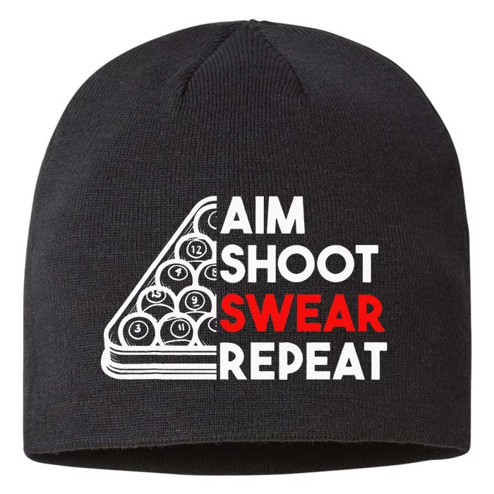 Billiard Pool Aim Shoot Swear Repeat 8 1/2in Sustainable Knit Beanie