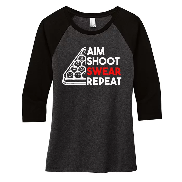 Billiard Pool Aim Shoot Swear Repeat Women's Tri-Blend 3/4-Sleeve Raglan Shirt