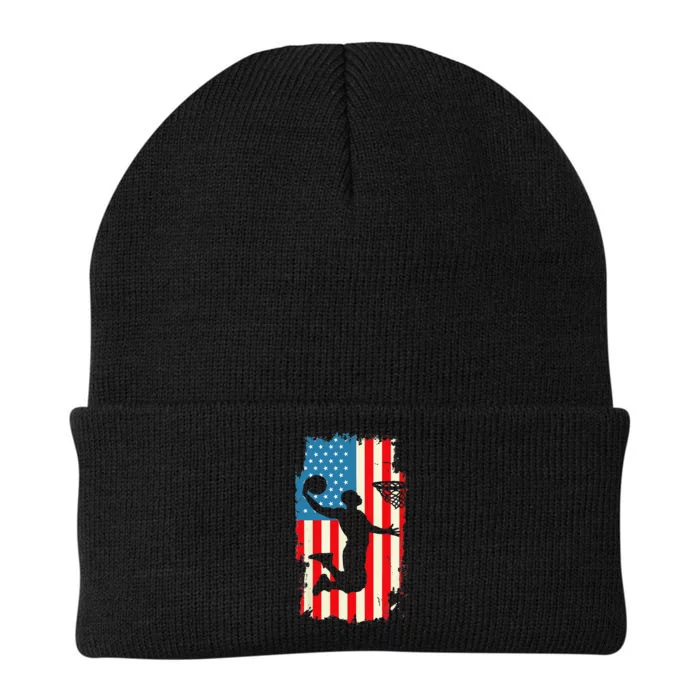 Basketball Player American Flag Vintage Men Basketball Knit Cap Winter Beanie