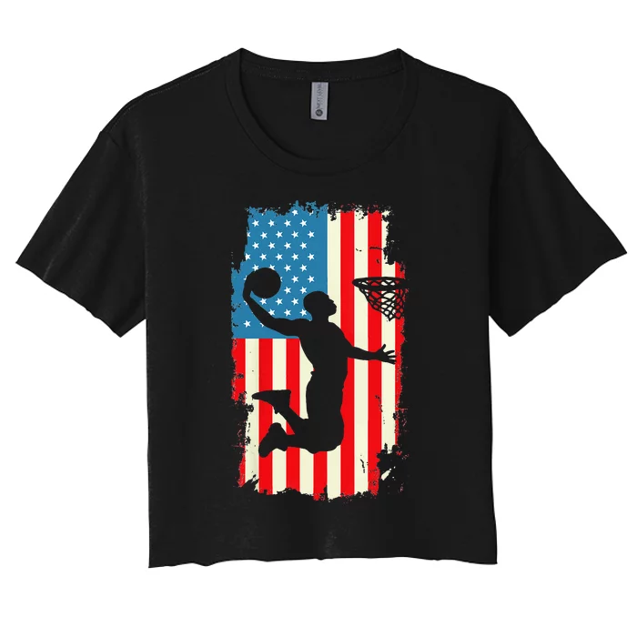 Basketball Player American Flag Vintage Men Basketball Women's Crop Top Tee