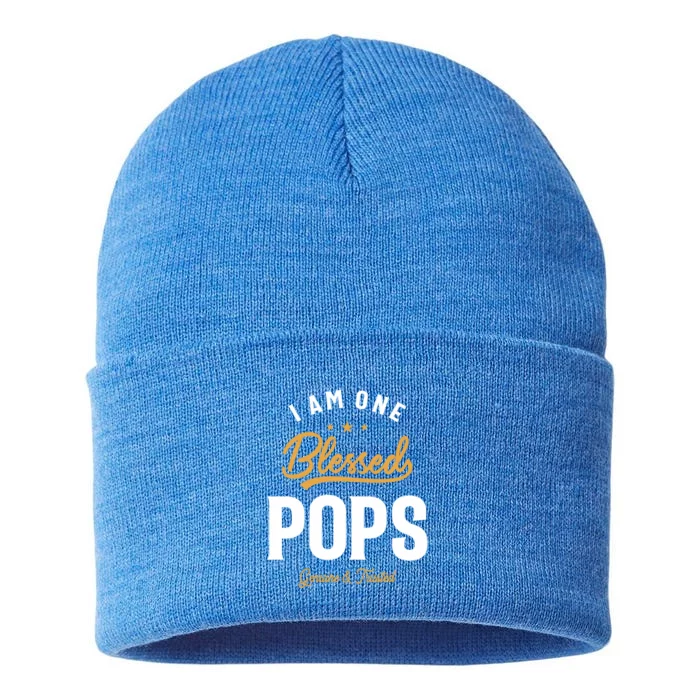 Blessed Pops A Dad Grandpas Pride Dad Grandpa Cool Gift Sustainable Knit Beanie