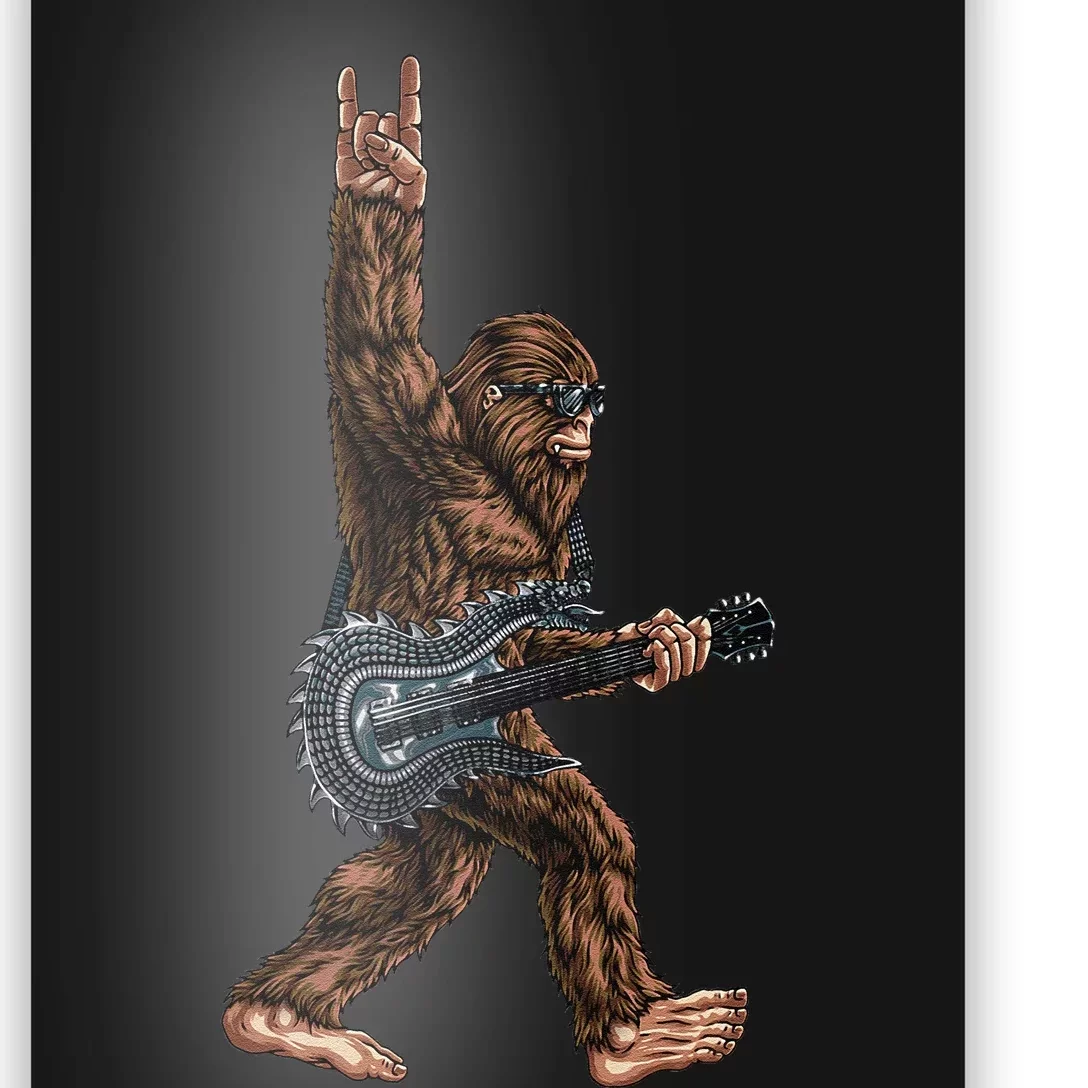 Bigfoot Playing A Dragon Guitar Rock On Sasquatch Big Foot Poster