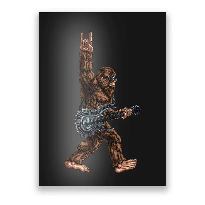 Bigfoot Playing A Dragon Guitar Rock On Sasquatch Big Foot Poster