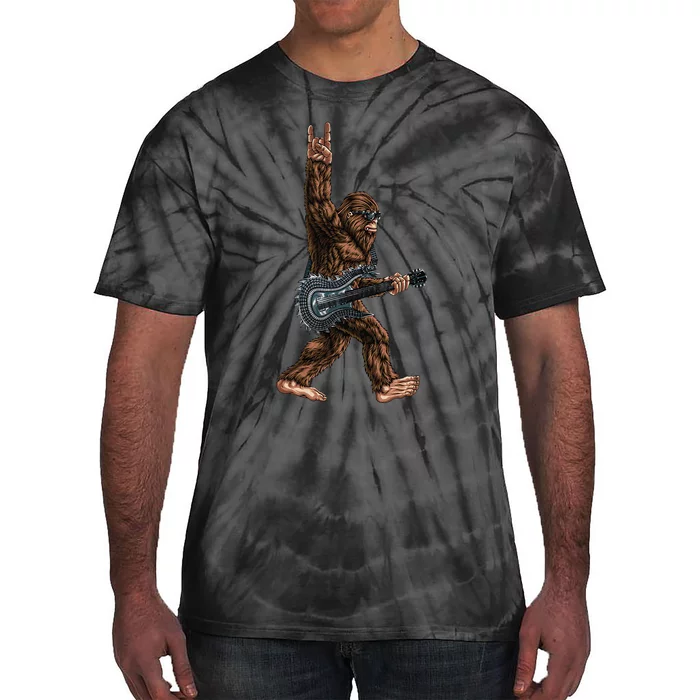 Bigfoot Playing A Dragon Guitar Rock On Sasquatch Big Foot Tie-Dye T-Shirt