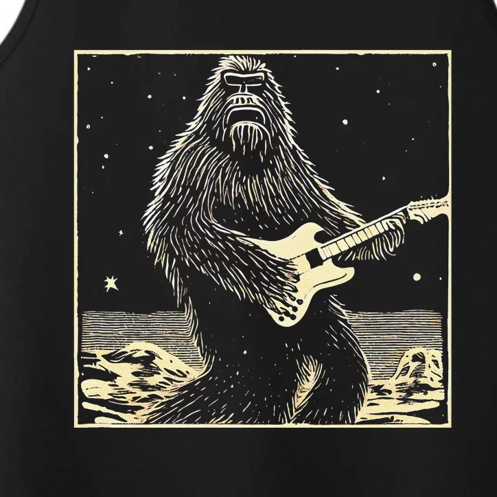 Bigfoot Playing A Guitar Concert Rock On Sasquatch Big Foot Performance Tank