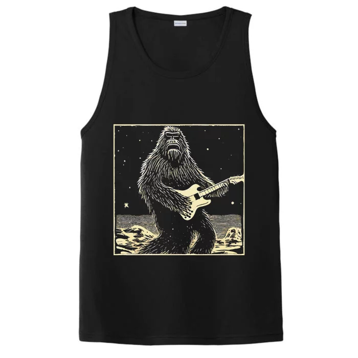 Bigfoot Playing A Guitar Concert Rock On Sasquatch Big Foot Performance Tank