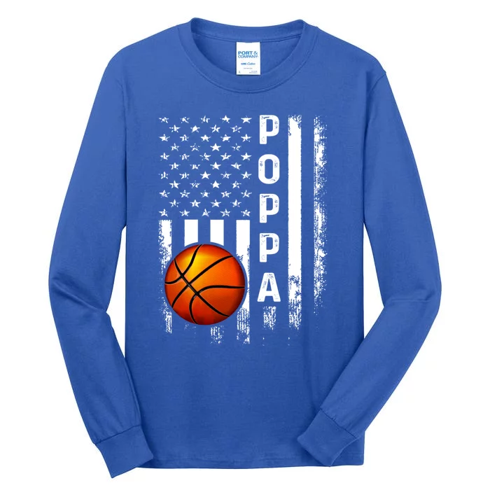 Basketball Poppa American Flag Vintage Christmas Xmas Cool Gift Tall Long Sleeve T-Shirt