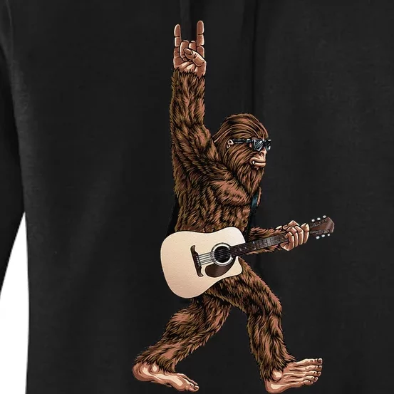 Bigfoot Playing Acoustic Guitar Rock On Sasquatch Big Foot Women's Pullover Hoodie