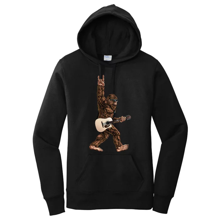 Bigfoot Playing Acoustic Guitar Rock On Sasquatch Big Foot Women's Pullover Hoodie