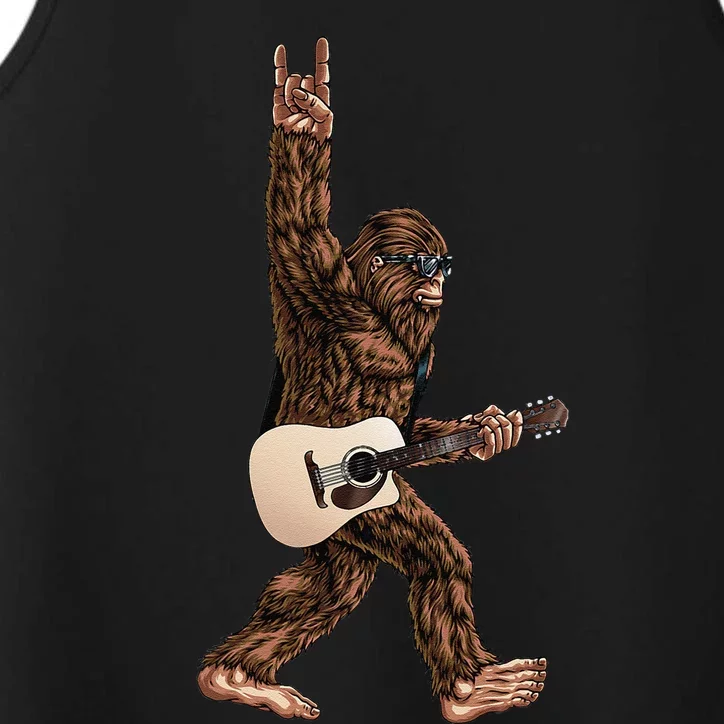 Bigfoot Playing Acoustic Guitar Rock On Sasquatch Big Foot Performance Tank