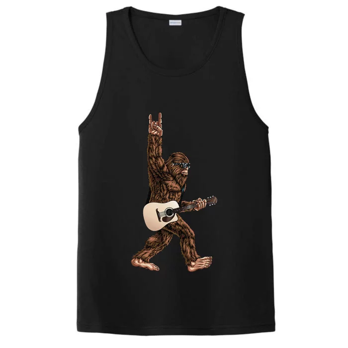 Bigfoot Playing Acoustic Guitar Rock On Sasquatch Big Foot Performance Tank