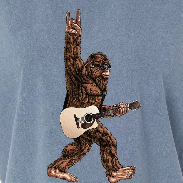 Bigfoot Playing Acoustic Guitar Rock On Sasquatch Big Foot Garment-Dyed Women's Muscle Tee