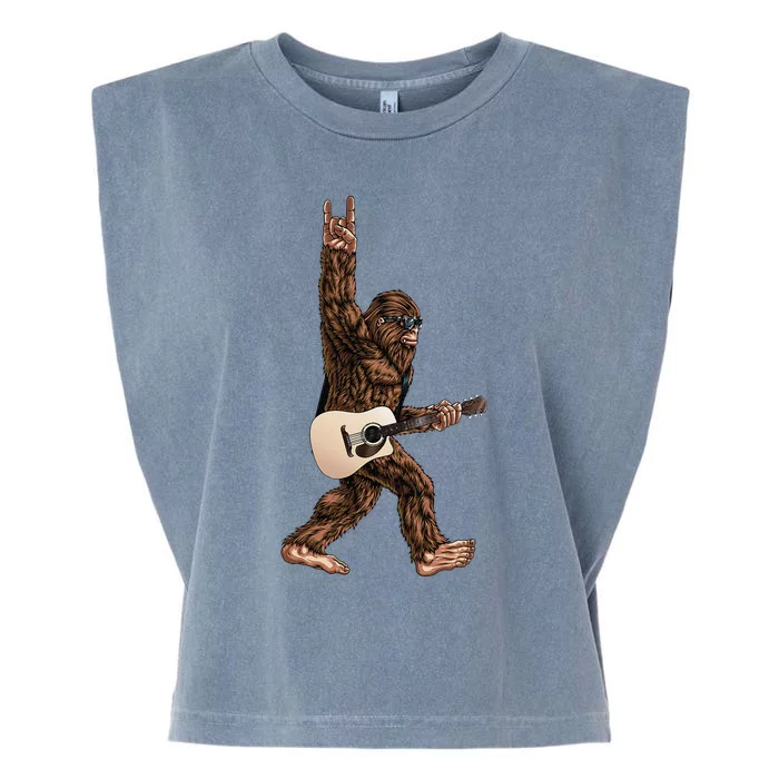 Bigfoot Playing Acoustic Guitar Rock On Sasquatch Big Foot Garment-Dyed Women's Muscle Tee