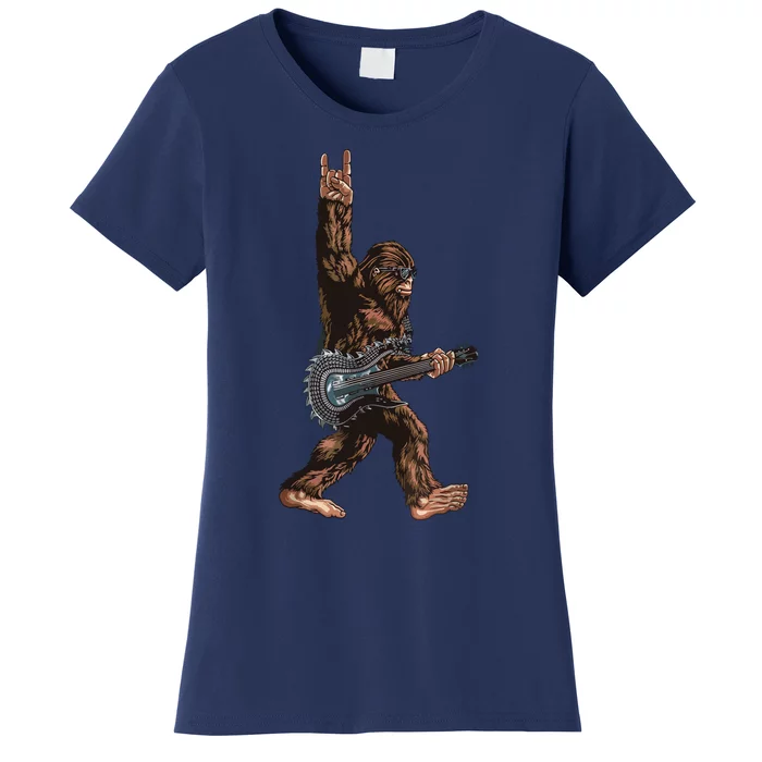 Bigfoot Playing A Dragon Guitar Rock On Sasquatch Big Foot Women's T-Shirt