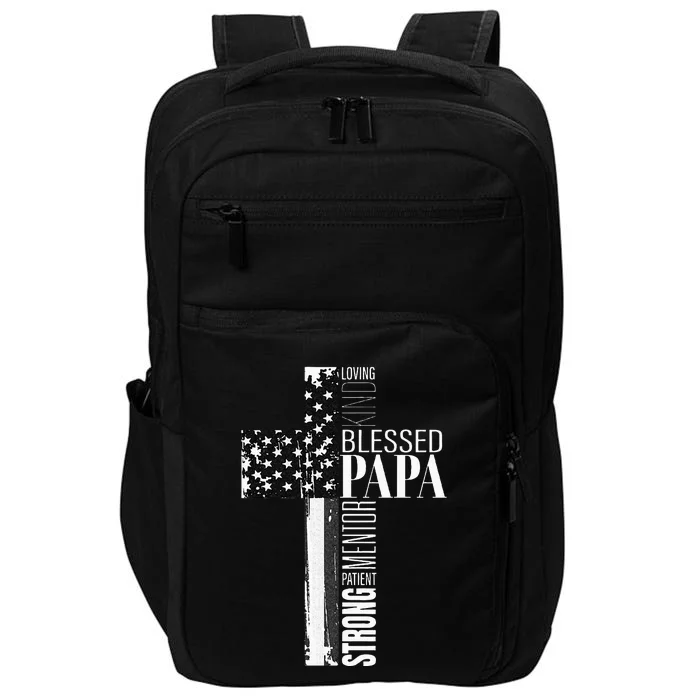 Blessed Papa American Flag Christian Religious Fathers Day Impact Tech Backpack