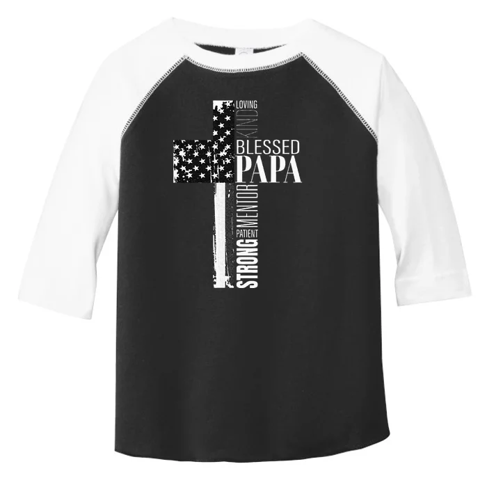 Blessed Papa American Flag Christian Religious Fathers Day Toddler Fine Jersey T-Shirt