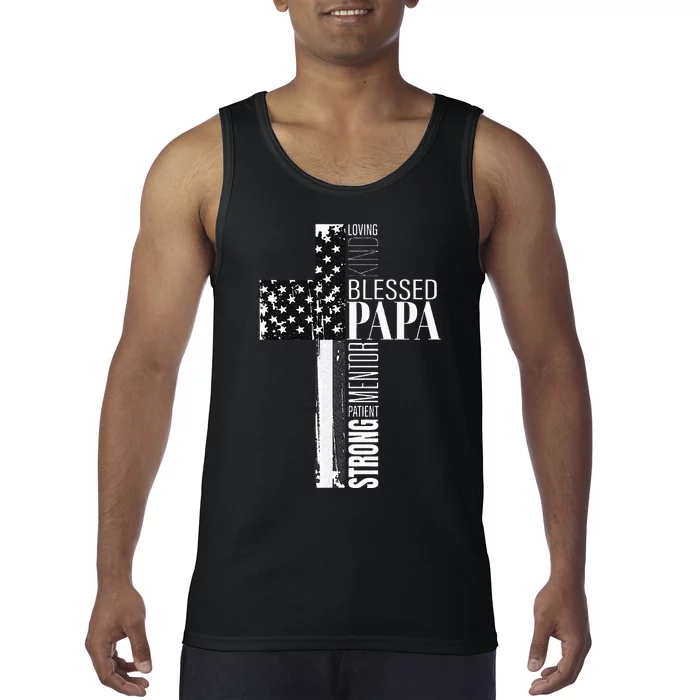 Blessed Papa American Flag Christian Religious Fathers Day Tank Top