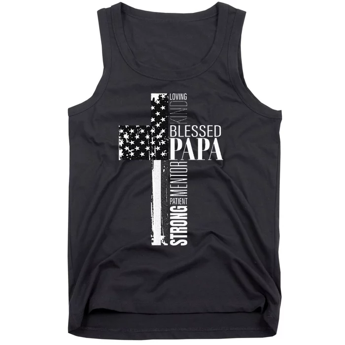 Blessed Papa American Flag Christian Religious Fathers Day Tank Top