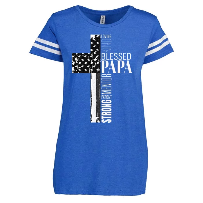 Blessed Papa American Flag Christian Religious Fathers Day Enza Ladies Jersey Football T-Shirt