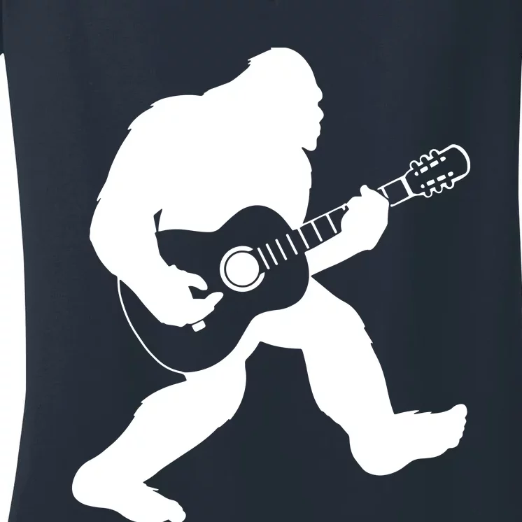 Bigfoot Playing Acoustic Guitar Women's V-Neck T-Shirt