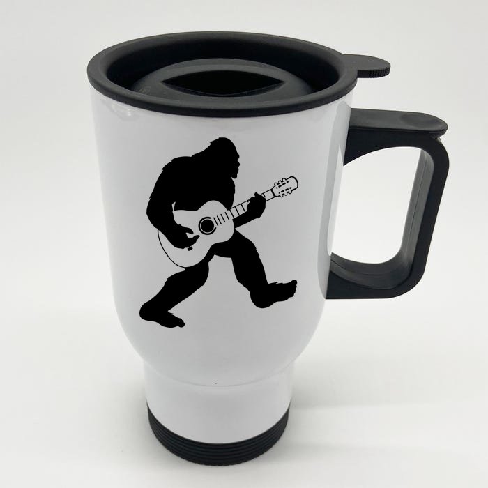 Bigfoot Playing Acoustic Guitar Front & Back Stainless Steel Travel Mug