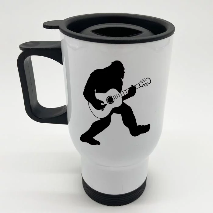 Bigfoot Playing Acoustic Guitar Front & Back Stainless Steel Travel Mug