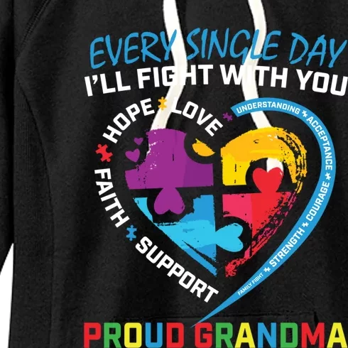 Blue Puzzle Autism Awareness Grandson Granddaughter Grandma Gift Women's Fleece Hoodie