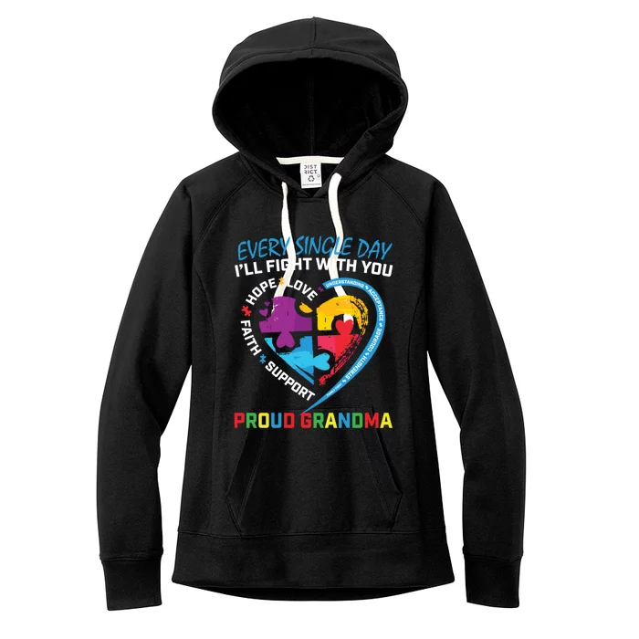 Blue Puzzle Autism Awareness Grandson Granddaughter Grandma Gift Women's Fleece Hoodie