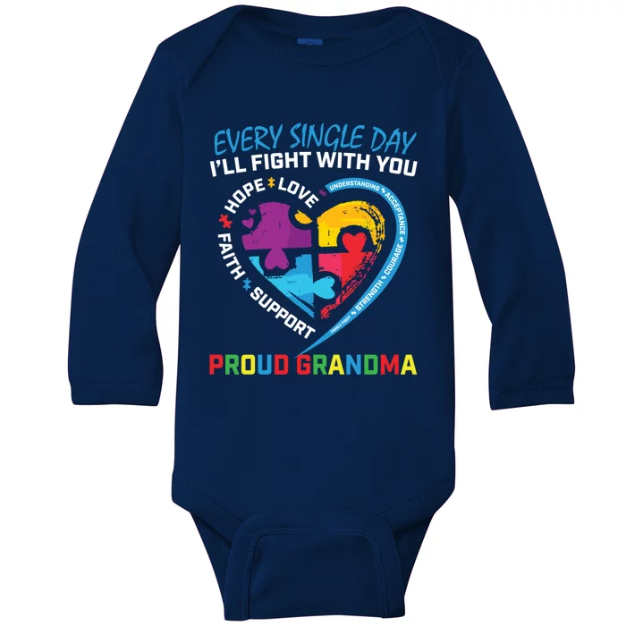 Blue Puzzle Autism Awareness Grandson Granddaughter Grandma Gift Baby Long Sleeve Bodysuit