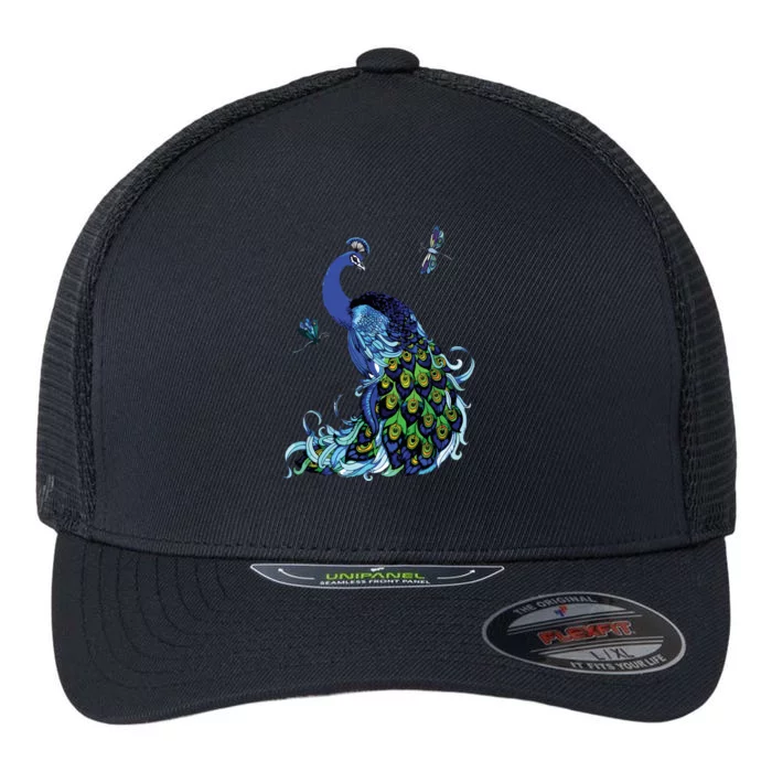 Blue Peacock And Dragonflies Flexfit Unipanel Trucker Cap