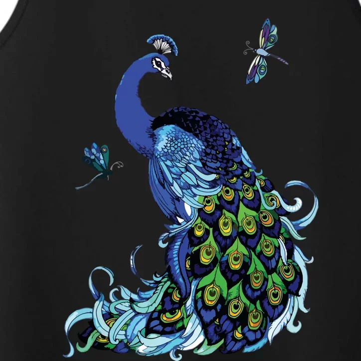 Blue Peacock And Dragonflies Performance Tank