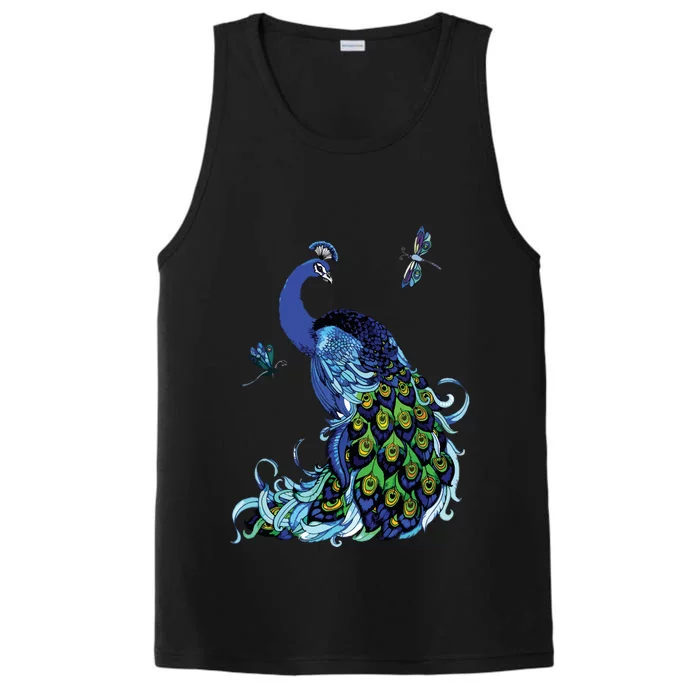 Blue Peacock And Dragonflies Performance Tank