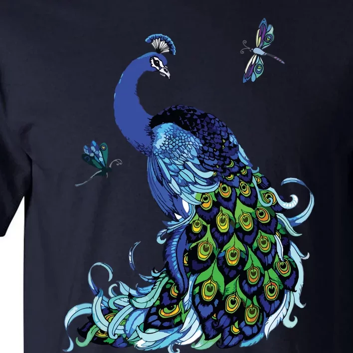 Blue Peacock And Dragonflies Tall T-Shirt