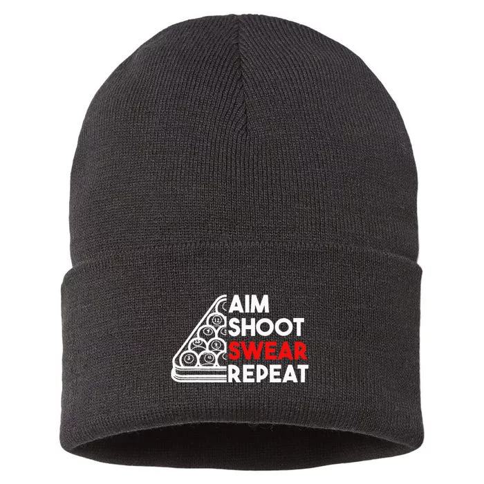 Billiard Pool Aim Shoot Swear Repeat Sustainable Knit Beanie