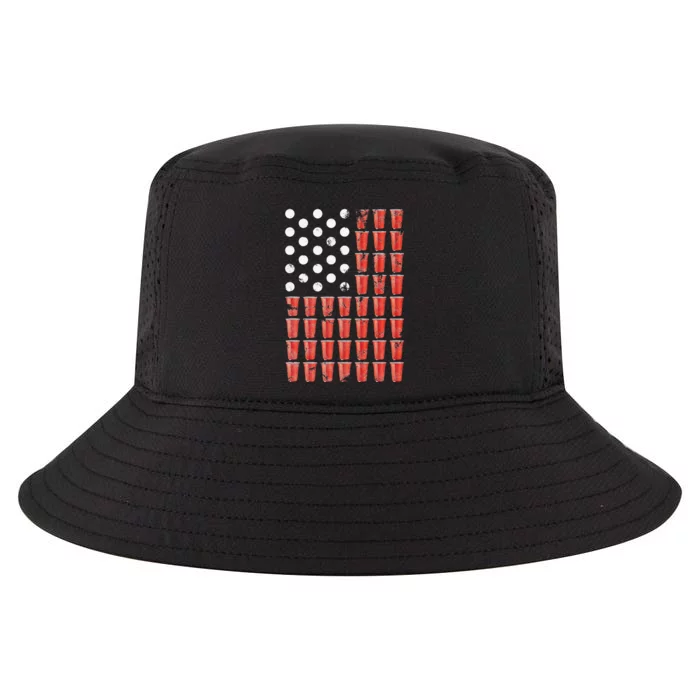 Beer Pong American Flag Patriotic 4th of July Party Cool Comfort Performance Bucket Hat