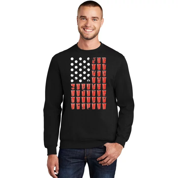 Beer Pong American Flag Patriotic 4th of July Party Sweatshirt