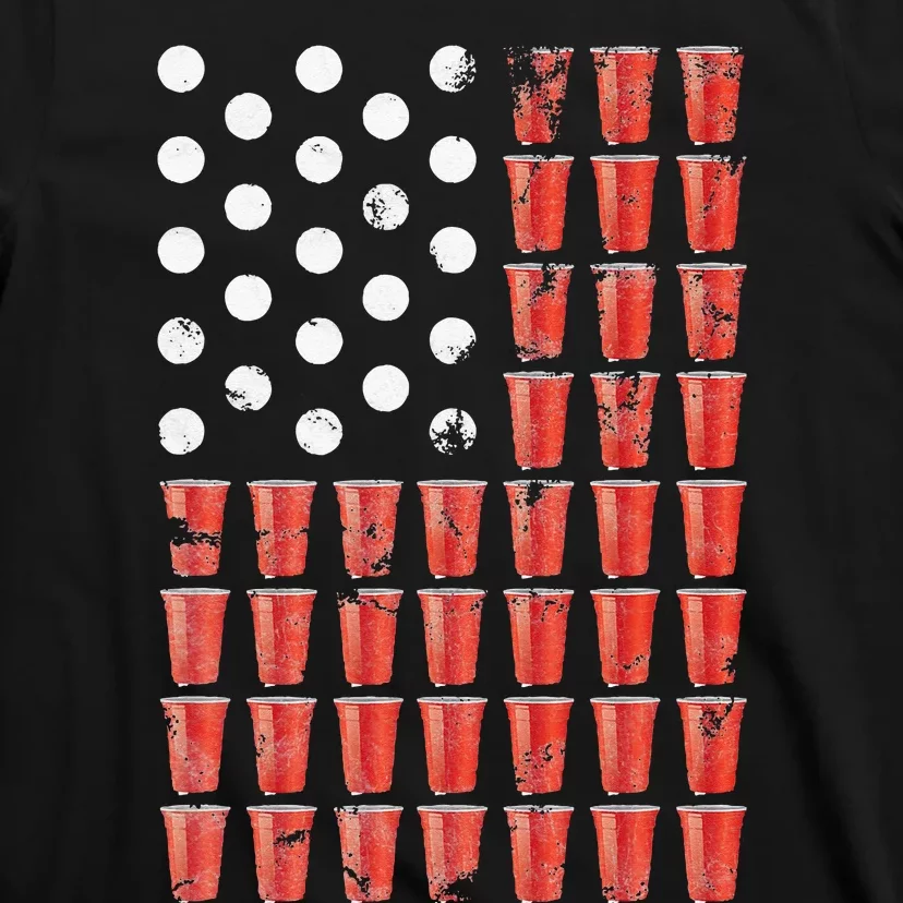 Beer Pong American Flag Patriotic 4th of July Party T-Shirt