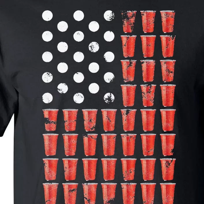 Beer Pong American Flag Patriotic 4th of July Party Tall T-Shirt