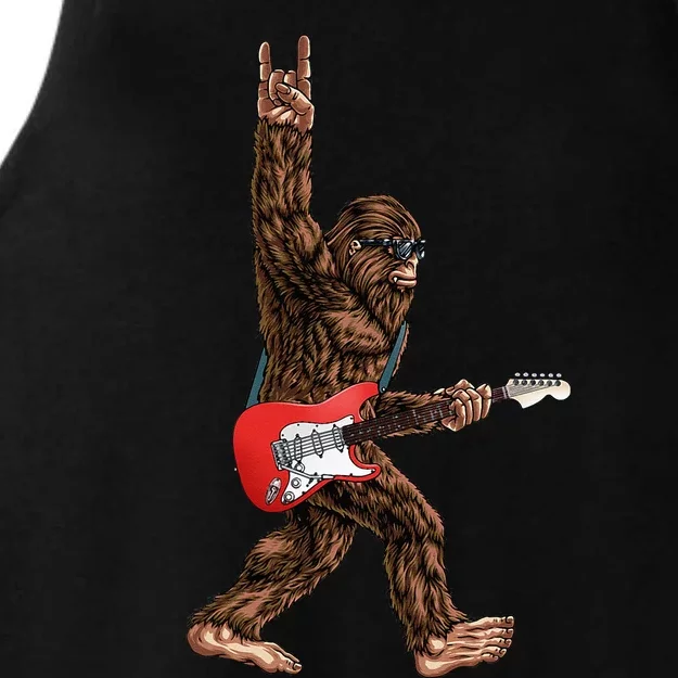 Bigfoot Playing A Electric Guitar Rock On Sasquatch Big Foot Ladies Tri-Blend Wicking Tank