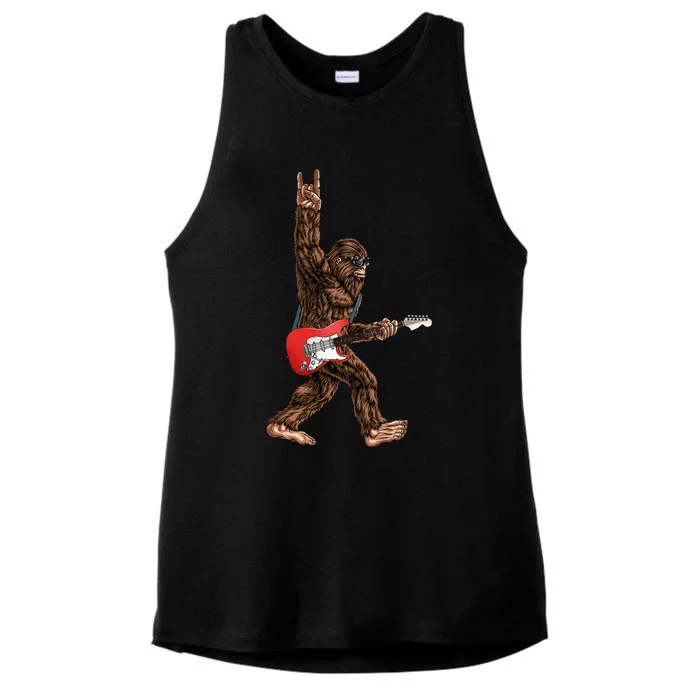 Bigfoot Playing A Electric Guitar Rock On Sasquatch Big Foot Ladies Tri-Blend Wicking Tank