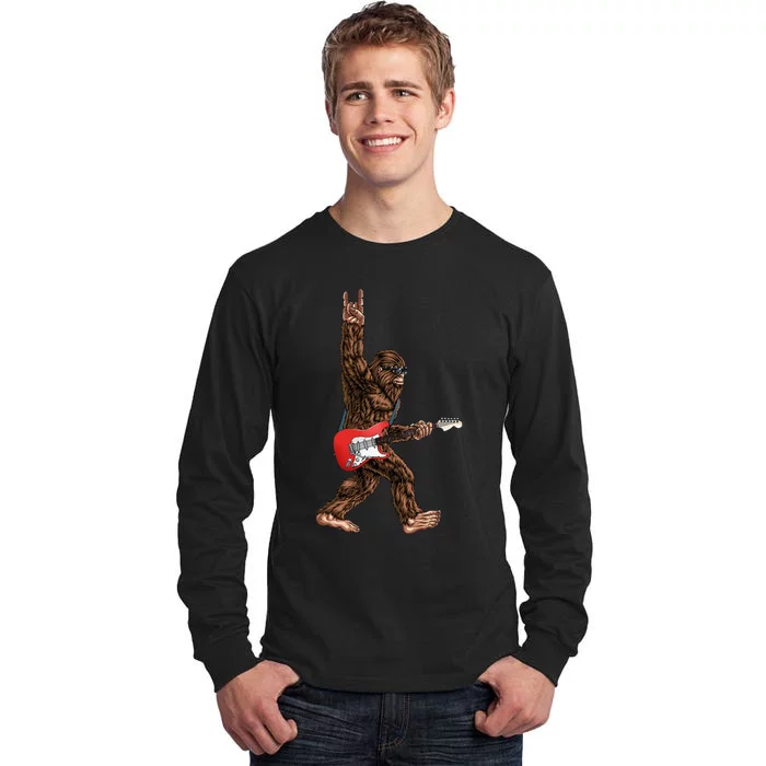 Bigfoot Playing A Electric Guitar Rock On Sasquatch Big Foot Tall Long Sleeve T-Shirt