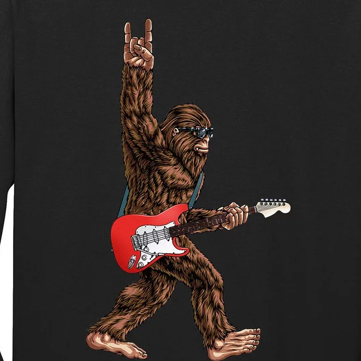 Bigfoot Playing A Electric Guitar Rock On Sasquatch Big Foot Tall Long Sleeve T-Shirt