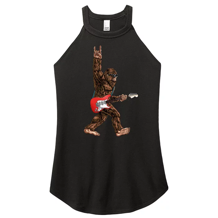 Bigfoot Playing A Electric Guitar Rock On Sasquatch Big Foot Women’s Perfect Tri Rocker Tank